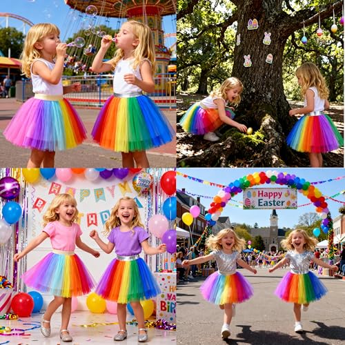 Image of DXTON Girls Tutu Skirt Rainbow Toddler Tulle Ballet Dance Skirt for 3-10Y