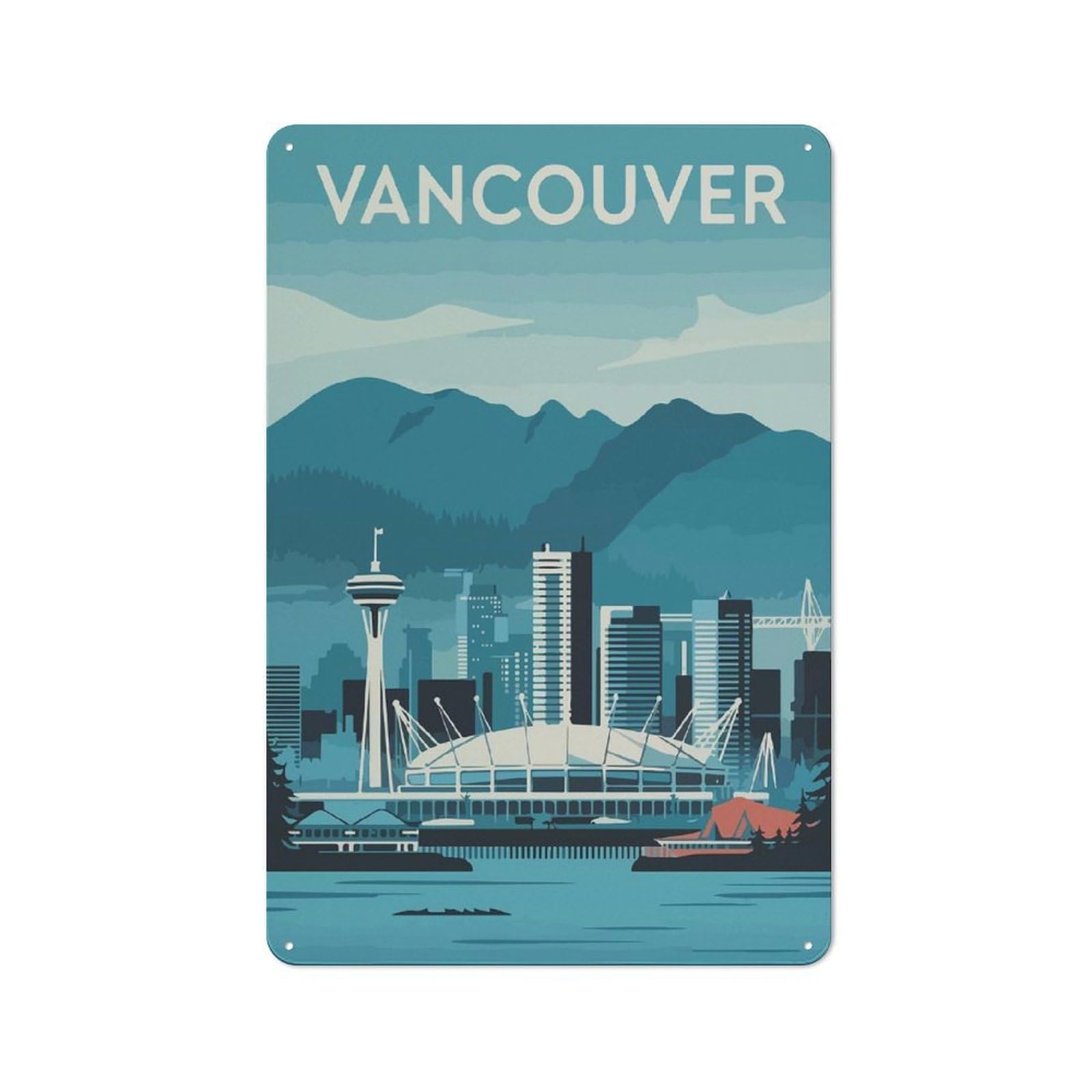 Junmoney Vancouver Skyline Printed Metal Sign 30X20cm For Dining Room Or Kitchen, A Christmas Gift For People Styling Dining Room And Kitchen