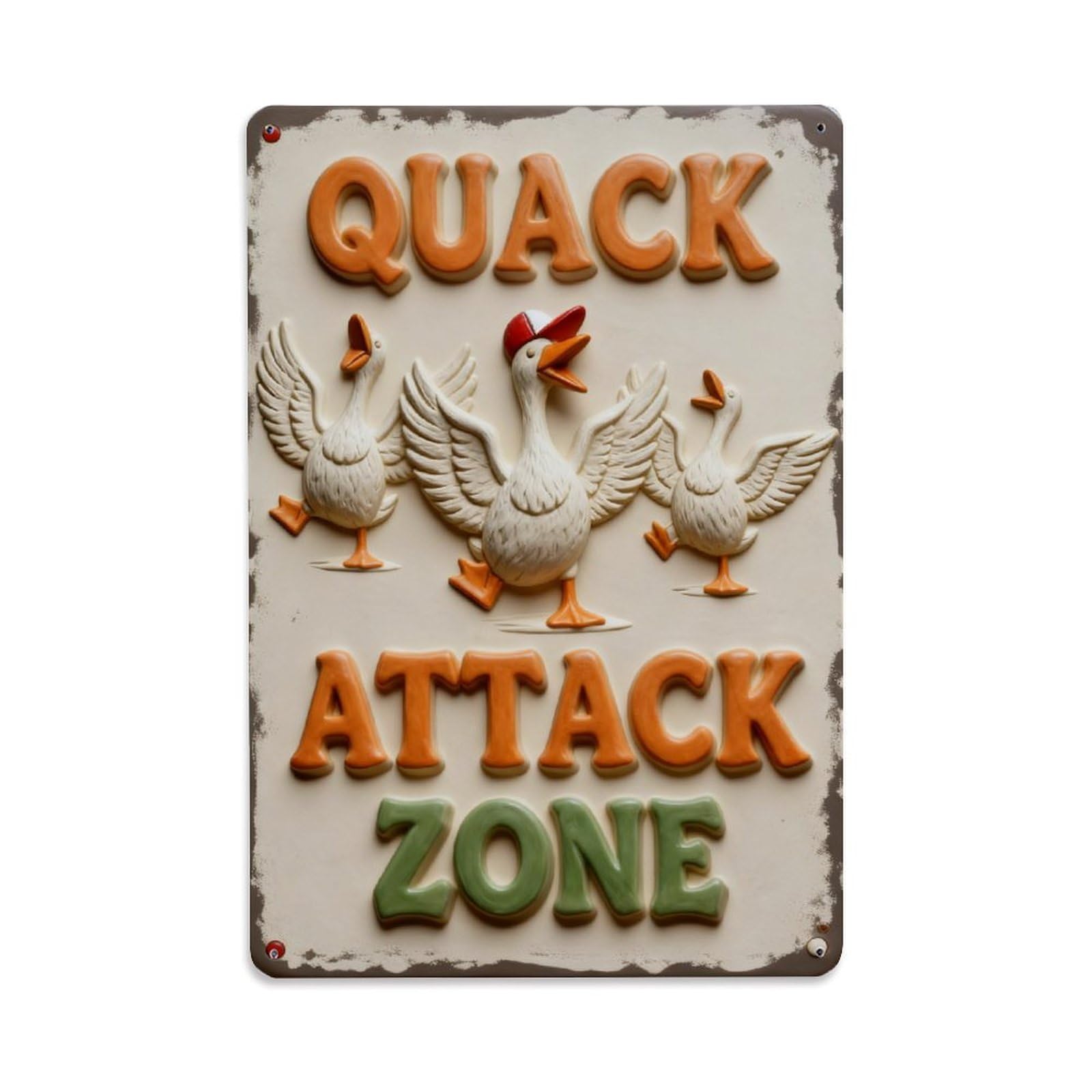Quack Attack Zone Ducks Sign Vintage Metal Tin Sign Retro Wall Decor, Bar Garage Cafe Kitchen Home Wall Art Poster Decoration 8x12inches