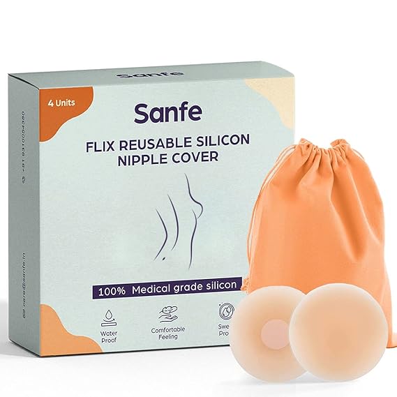 Sanfe Flix Reusable Silicone Nipple Cover - 4 Pieces | 10 Times Reusable | Skin-Friendly Adhesive Pasties for Women | Nipple Pasties for Women