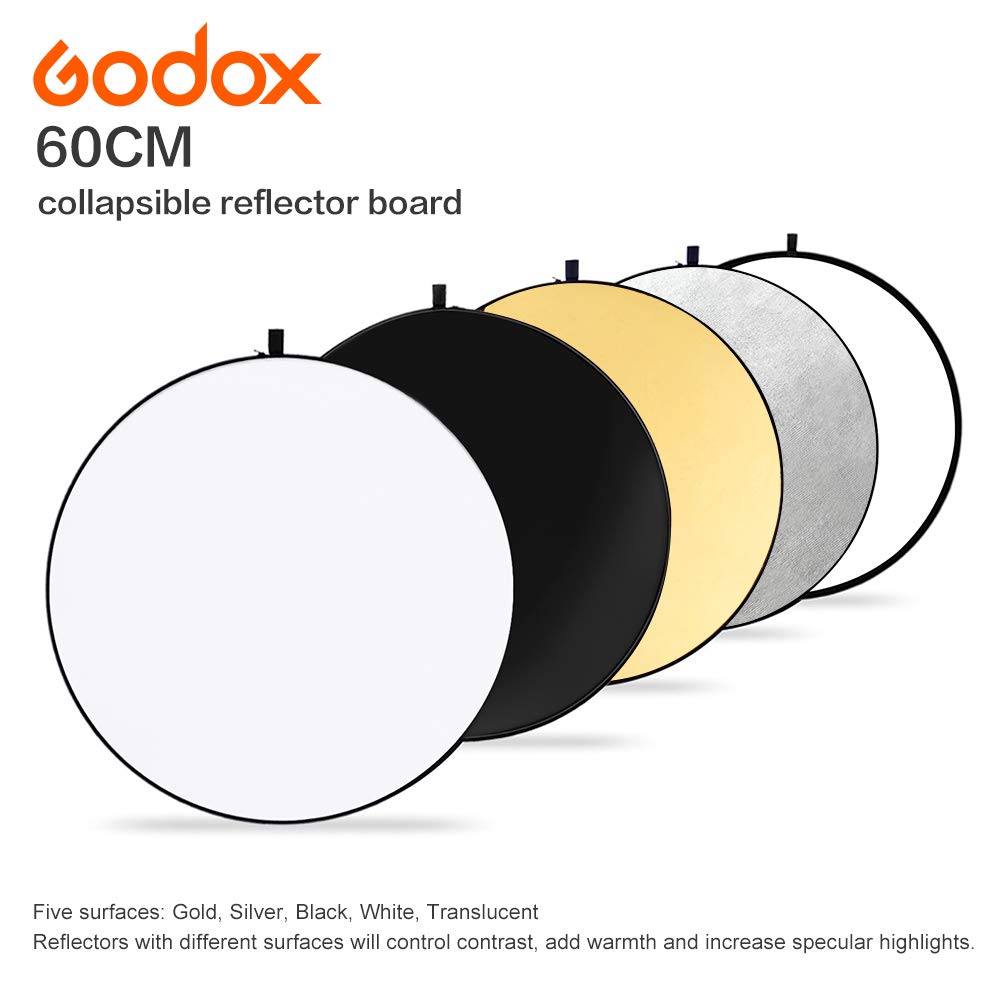 Portable Reflector For Outdoor Shooting 5-in-1 Collapsible Photo Light Reflector – 24" / 60cm Round With Silver, Gold, White, Black, Translucent Surfaces, Includes Carry Bag Photo Box - View #6