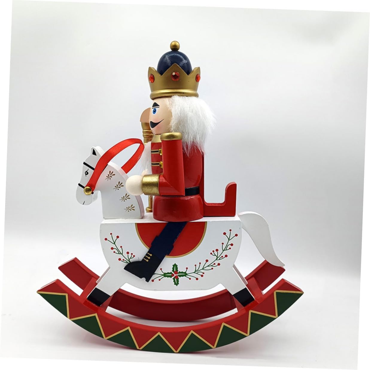 DOITOOL Wooden Christmas Nutcracker Figurine Large Tabletop Nutcracker Soldier Ornament Red Rocking Horse Holiday Home Decoration for Xmas Party