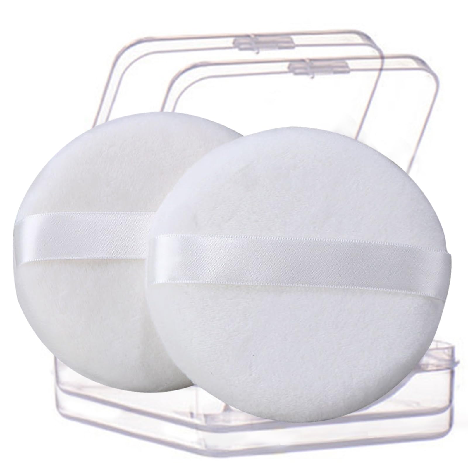 2 PCS Large Body Powder Puff with Container - 5 Inch Fluffy Cotton Powder Puff for Body Powder, Loose Mineral Foundation, and Dusting Powder, Big Powder Puff for Smooth and Even Application