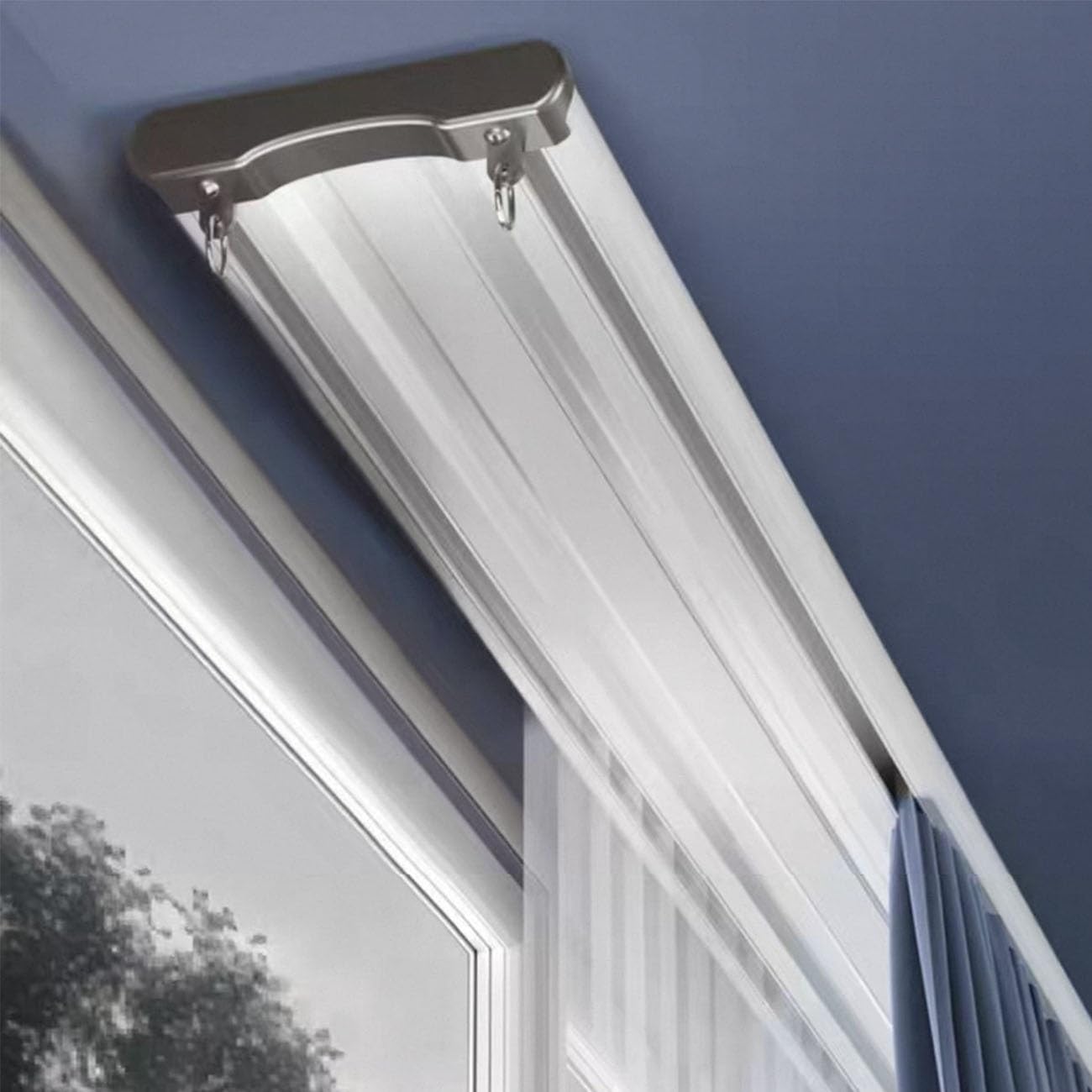 Riel De Cortina De Techo Doble, Riel De Cortina Silencioso Oculto Resistente con Accesorios, Apto para Sala De Estar Y Baño(White,210cm/82.7in)