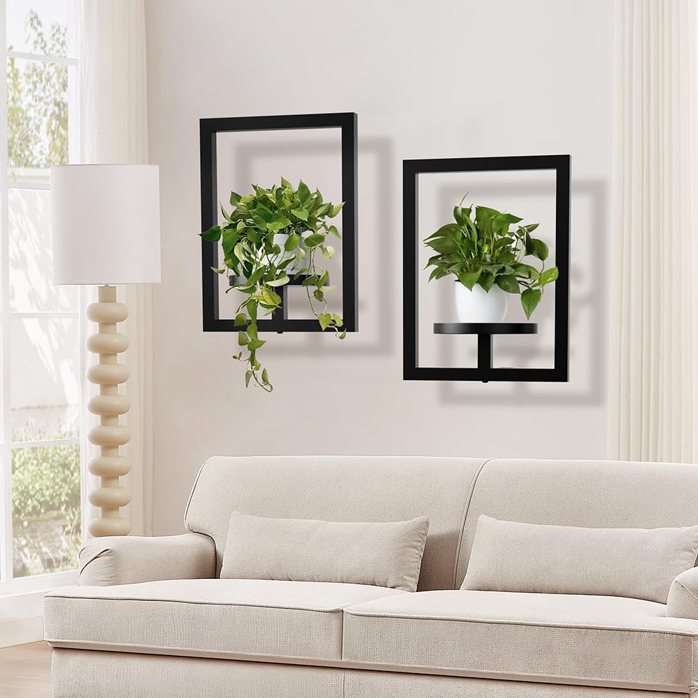 Hershii Wall Plant Stand Indoor, Metal Frame Planters Pot Holders 2 Pack