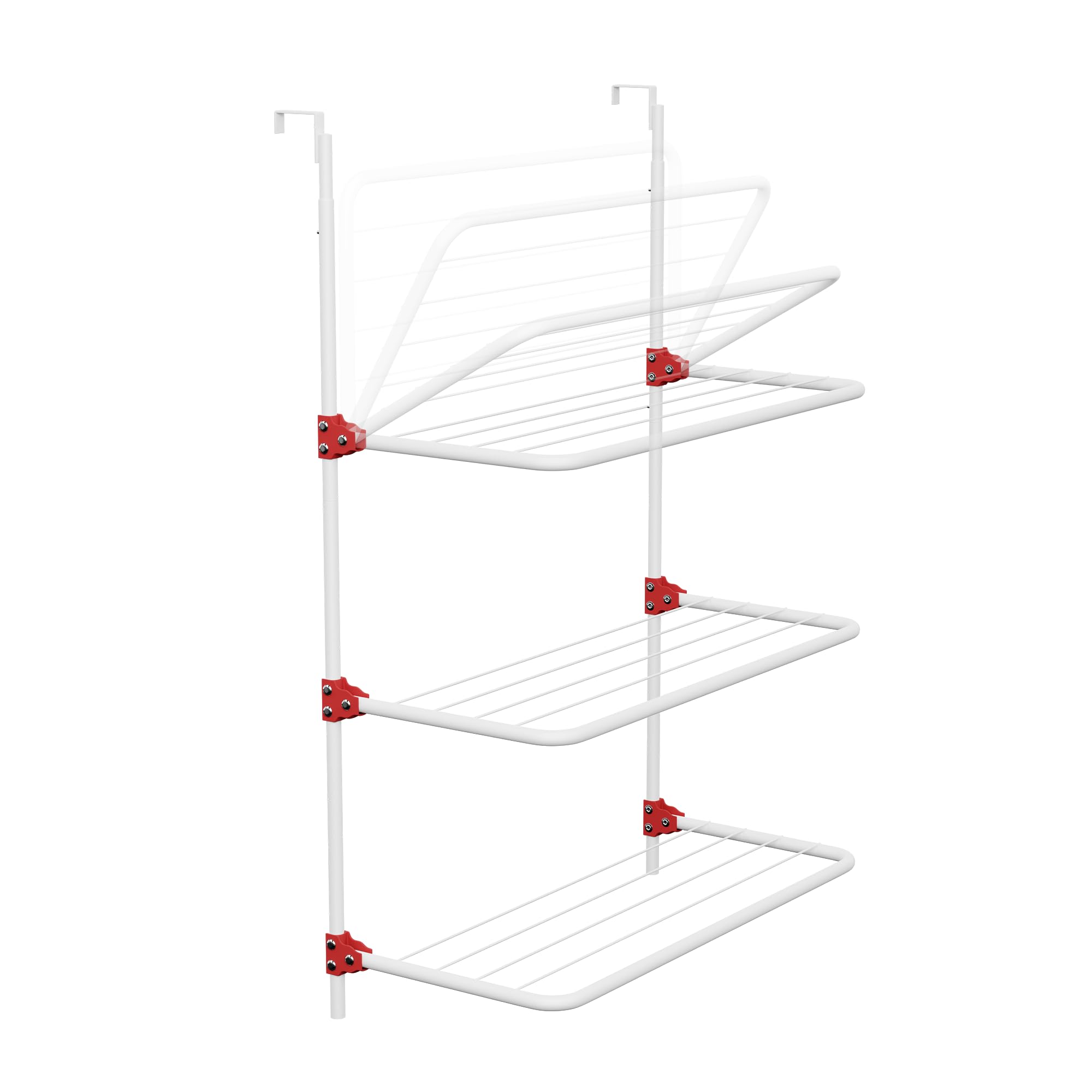 Knight 3-Tier Over The Door Clothes Airer | Foldable Clothes Rail with Corner Spaces for Hangers | Sturdy Hanging Washing Laundry Airer | Indoor Clothes Drying Rack for Small Spaces (White)