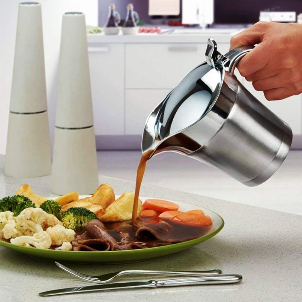 25OZ Gravy Boat Stainless Steel with Lid Double Wall Insulated Gravy Jug with Lid