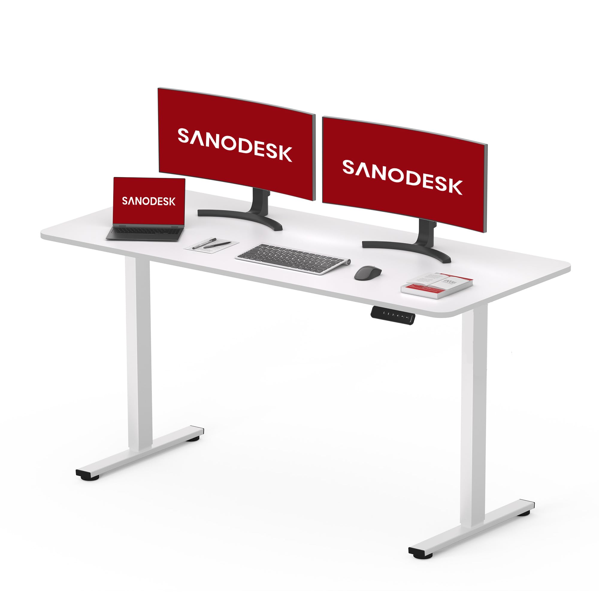 SANODESK 120 x 60 cm Escritorio Elevable Eléctrico con Tablero Escritorio Regulable en Altura Eléctrico Telescópico Bidireccional con Control de Memoria y Tecnología Anticolisión (Blanco)
