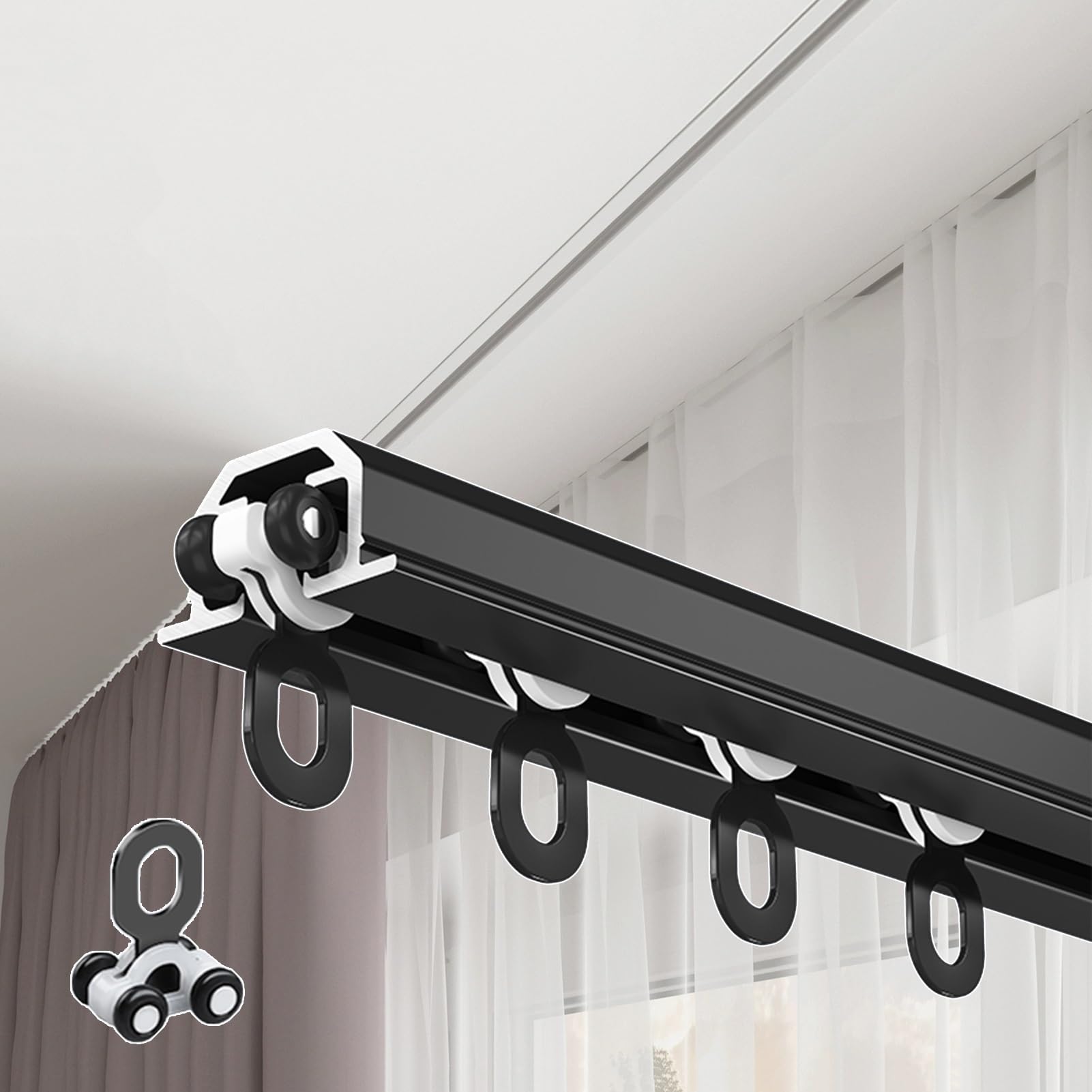 Rail coulissant de 2,4 m pour douche et salon au design noir caché