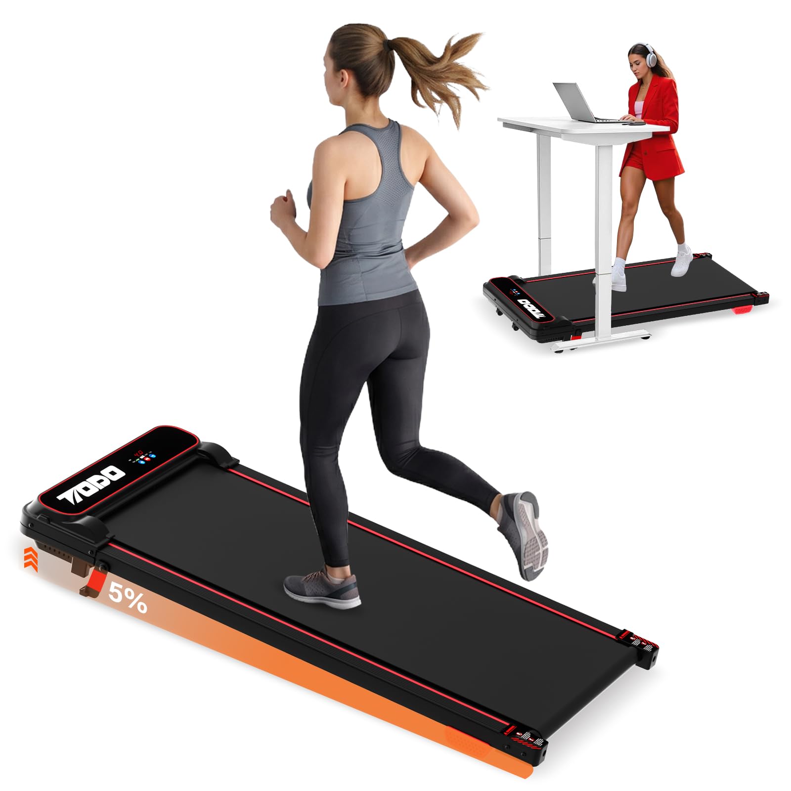 TODO Elettrico Tapis Roulant Walking Pad con 5% Inclinazione & Apps | 1-6 km/h Tapis Roulant da Casa & Ufficio, 3.0HP Treadmill Mini Compatto Tapirulan con Telecomando e LED Display