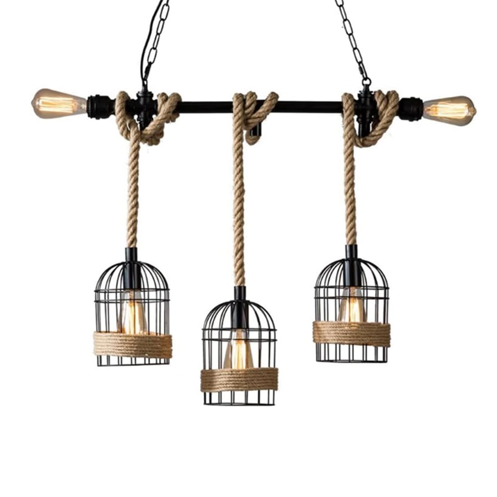 Boerderijkooikroonluchter met henneptouw Retro verstelbare hanglamp voor eetkamer hanglamp touwlicht
