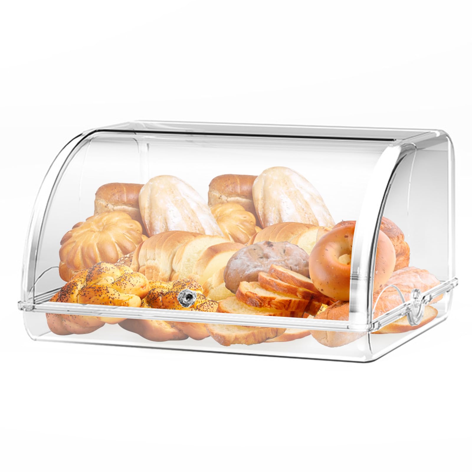 Large Bread Box for Kitchen Countertop Bread Storage Container for Homemade Bread,Cookies, Bagels, Muffins, Bread Holder with Roll Top Lid