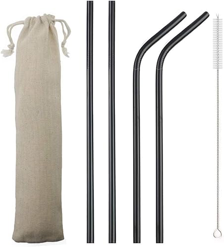 Miniatura 10 de JASHII Pajitas de metal portátiles reutilizables, de acero inoxidable, ecológicas, con bolsa de tela de viaje (2 dobladas, 2 rectas, 1 cepillo),