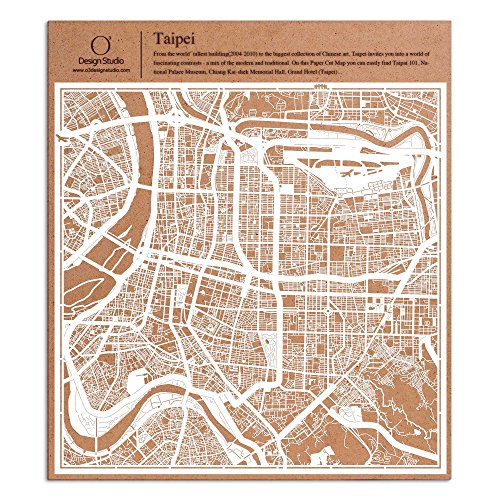 台北切り絵地図、白、30x30センチ、オリジナルデザインペーパーアート、アイデアギフト