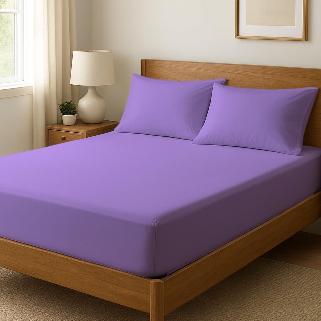 Novexa 100% Egyptian Cotton Super King Size Fitted Sheets 400 Thread Count 35cm Deep Cooling Hotel Quality Bed Sheet Luxury Ultra Soft Bottom Lilac Fitted Bedsheets