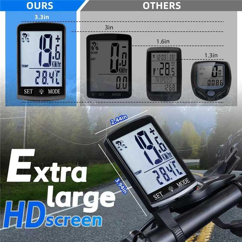 Miniatura 2 de Computadora de bicicleta y odómetro inalámbrico Big Secrren 3.3IN MPH KMH Velocímetro de bicicleta con despertador automático Ciclismo Old School