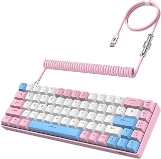 YINDIAO T8 60% Gaming Keyboard,68 Keys Compact Mini Wired Mechanical Keyboard with 18 Chroma RGB Backlit,Blue Switch,USB C Coiled Keyboard Cable,for PC,Laptop,Mac,PS4,XBOX-Pink