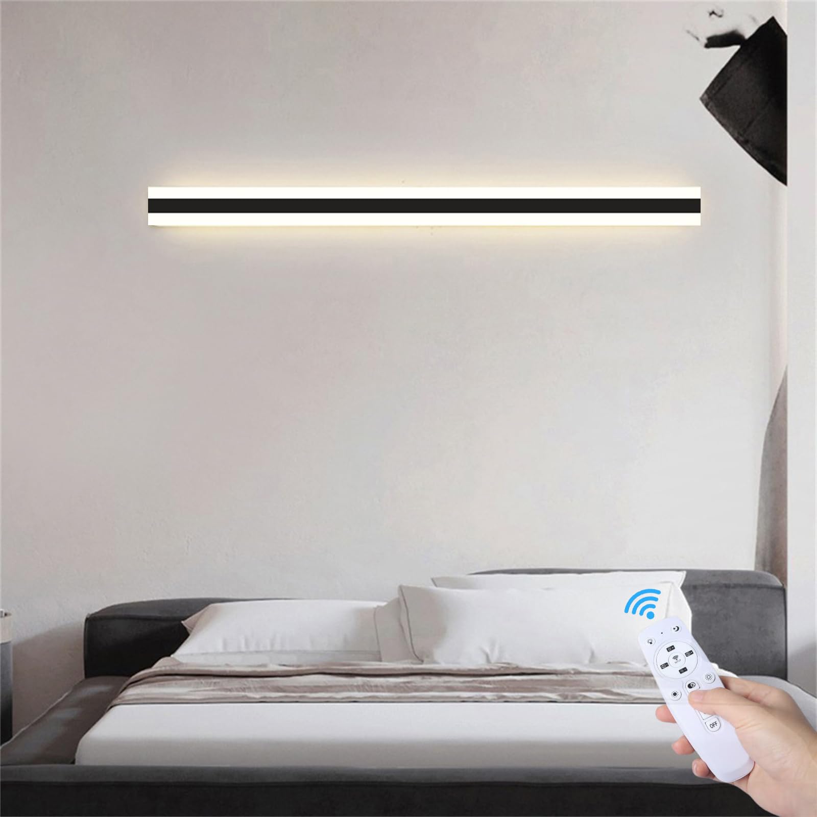 LED Moderne Leiste Dimmbare Innenwandleuchte Minimalistische Kreative Wandlampe mit Fernbedienung Mode Treppe Acryl Wandleuchte Gang Wohnzimmer Schlafzimmer Kopfteil (Schwarz,80CM)