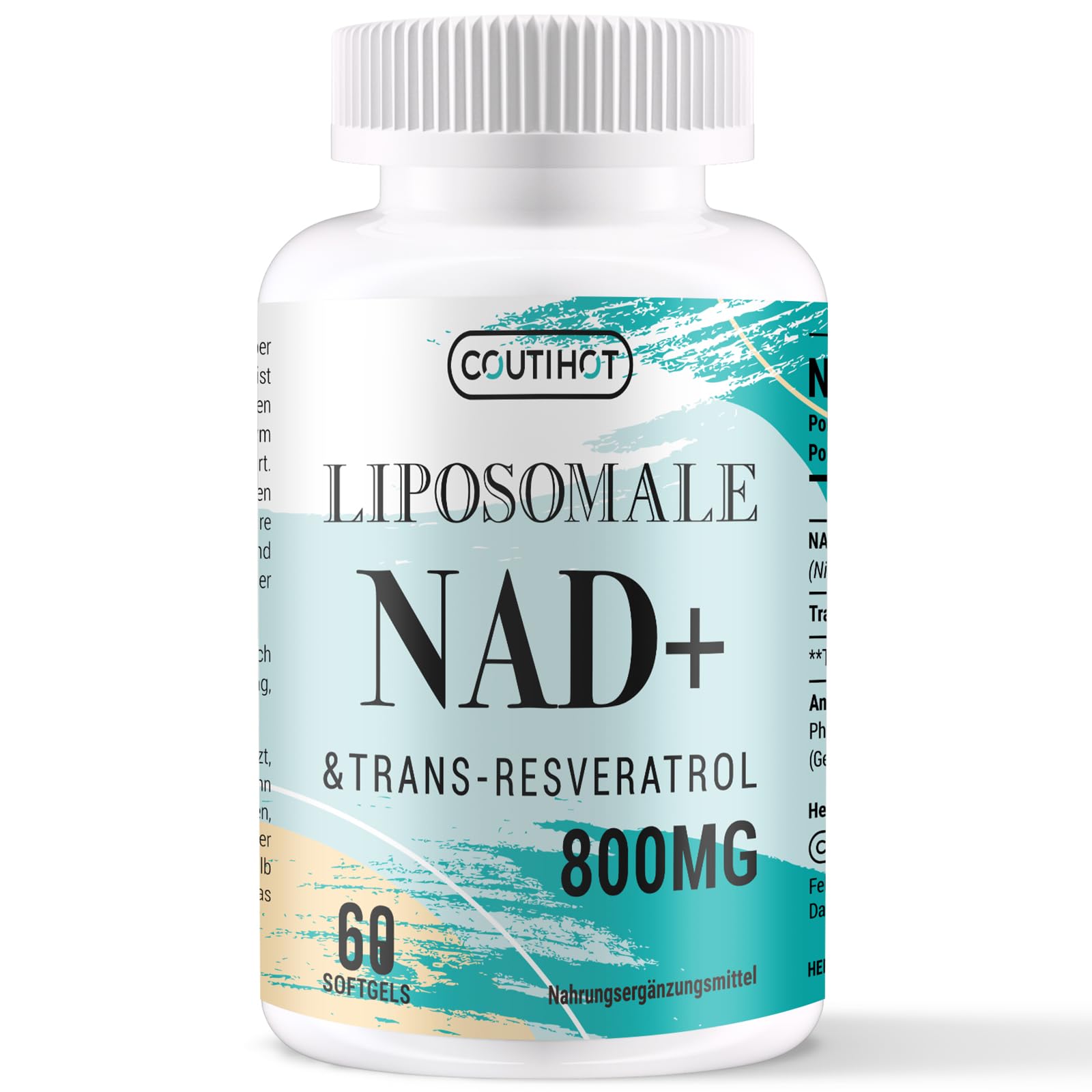 COUTIHOT Liposomales NAD+ mit Trans-Resveratrol | Hochdosiert 800 mg pro Portion | 60 Softgels – Liposomale Technologie für effiziente Aufnahme & Premium Reinheit