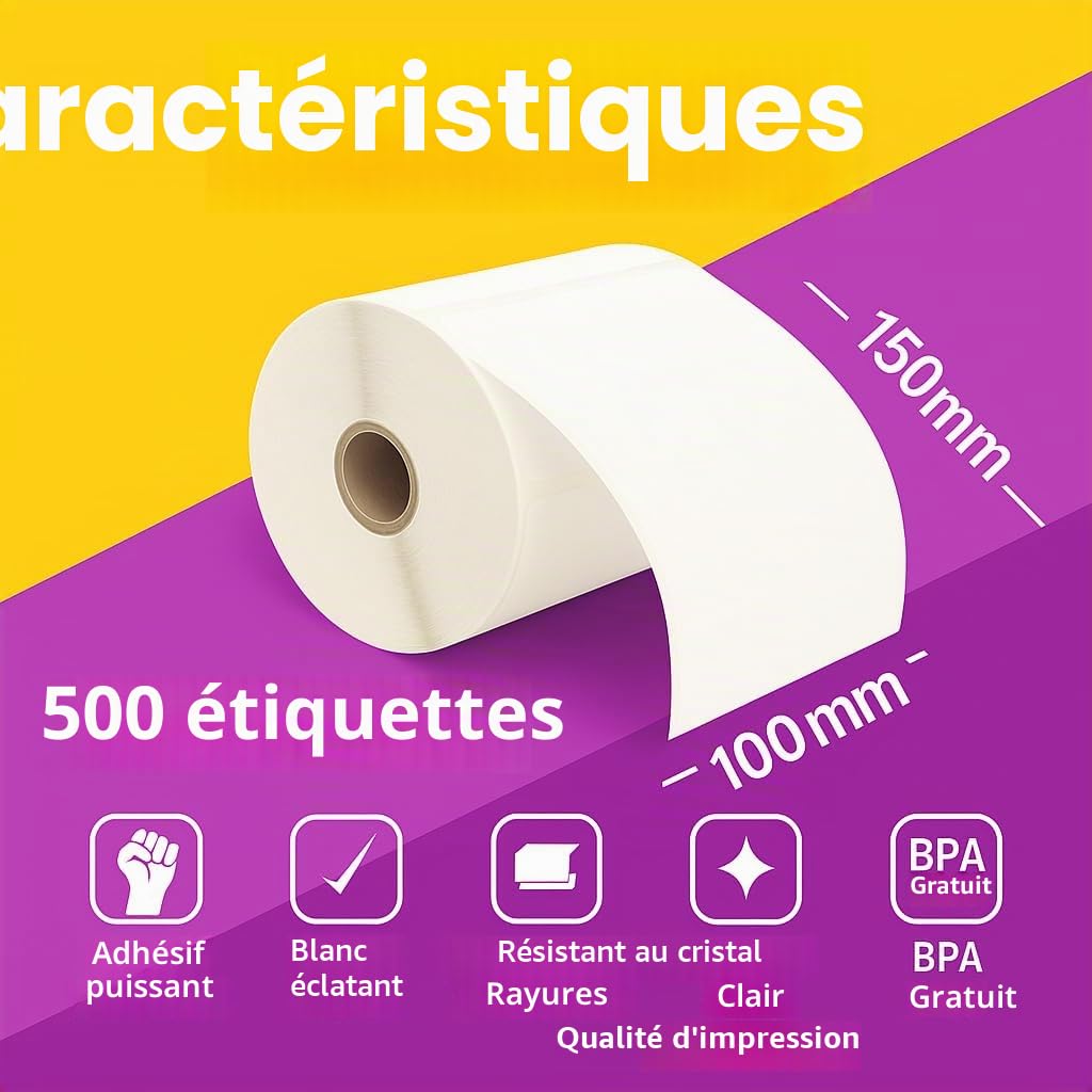 10 Compatibles Rouleaux 100mm x 150mm Étiquettes thermique pour Zebra GK420d GK420t GC420d GX420d GX420t GC420t GX430t GT800 LP2844 TLP2844 Citizen CL-S521 CL-S621 CL-S631 (500 Étiquettes par Rouleau)