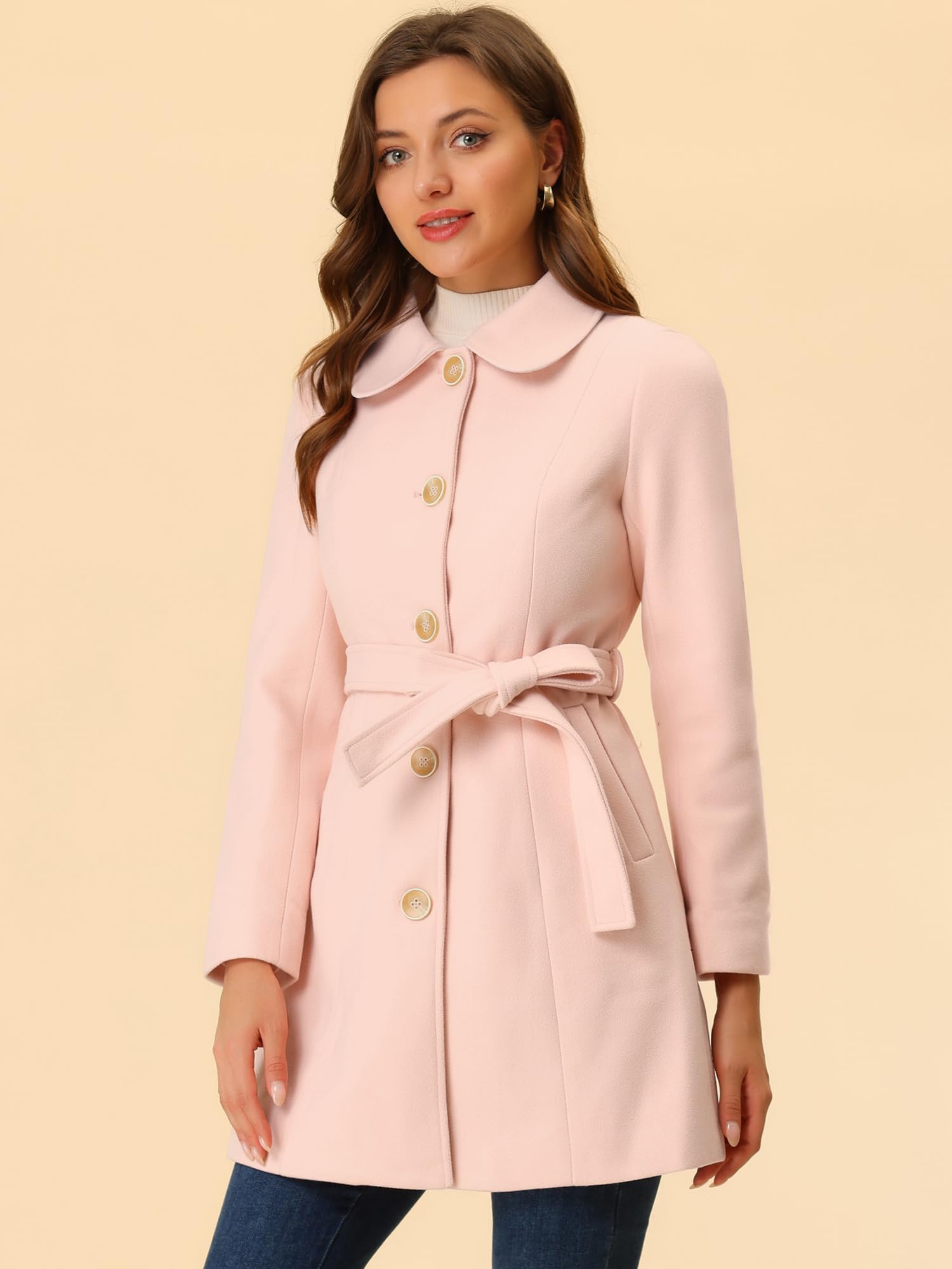 Allegra K Damen Winter Eleganter Kontrast Reverskragen Schwingermantel | Geeignet für Büro Shopping und Wochenendtreffen Kombinierbar mit Dünnem Pullover Nur Chemisch Reinigen