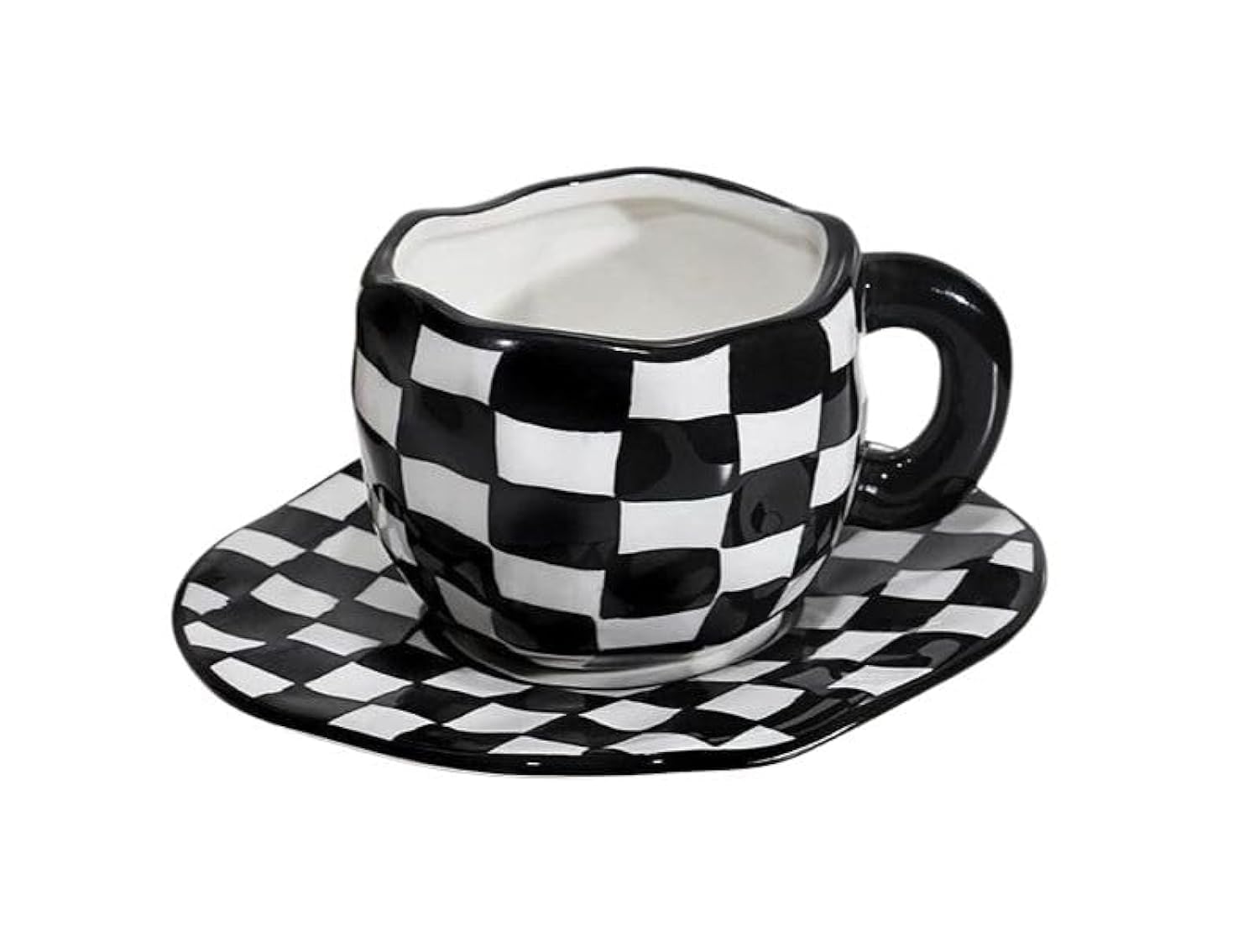 Aesthetic Cloud Painting/black and white Check cup (Checkered black and white)