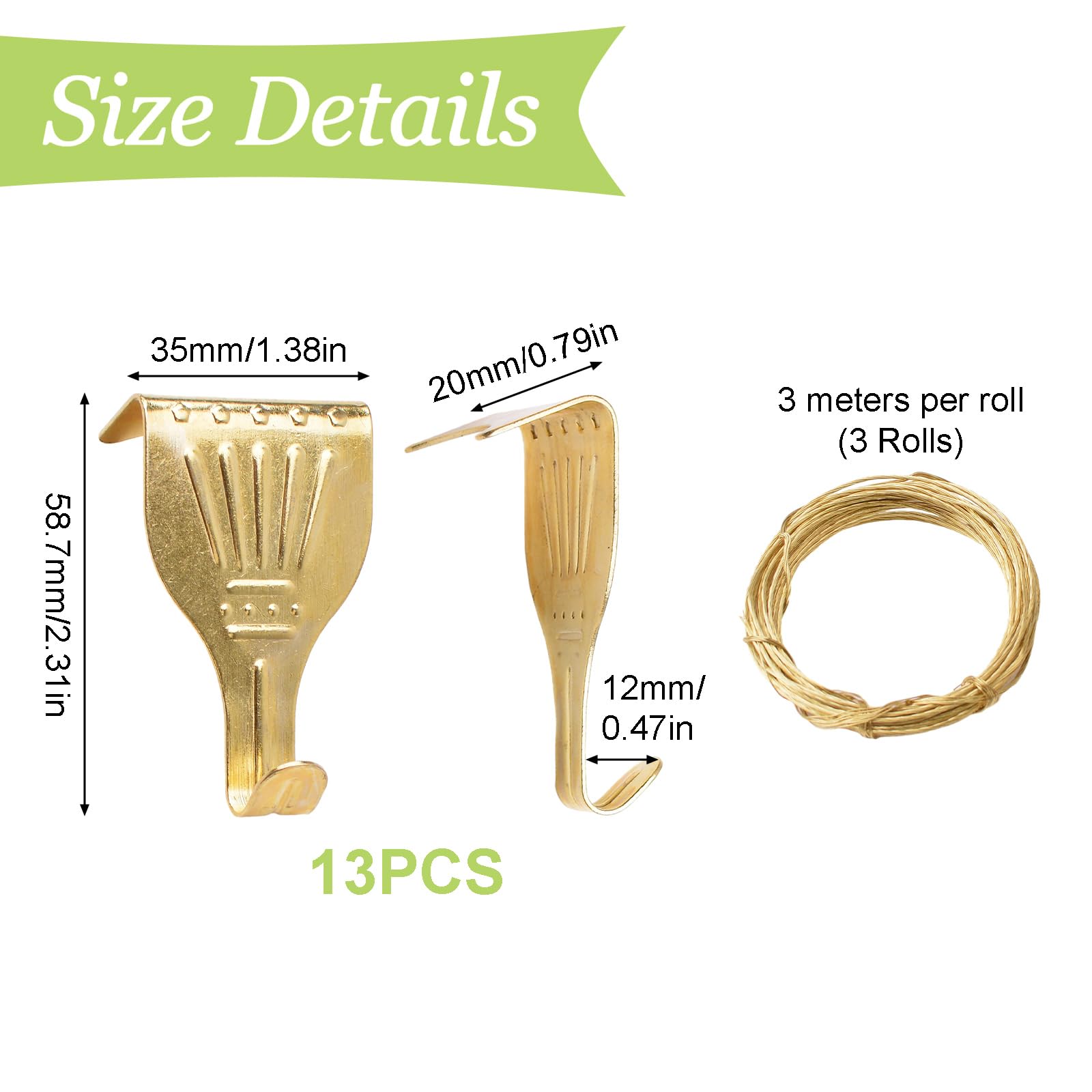 Picture Hanging Kit - Brass Hooks & Wires -2