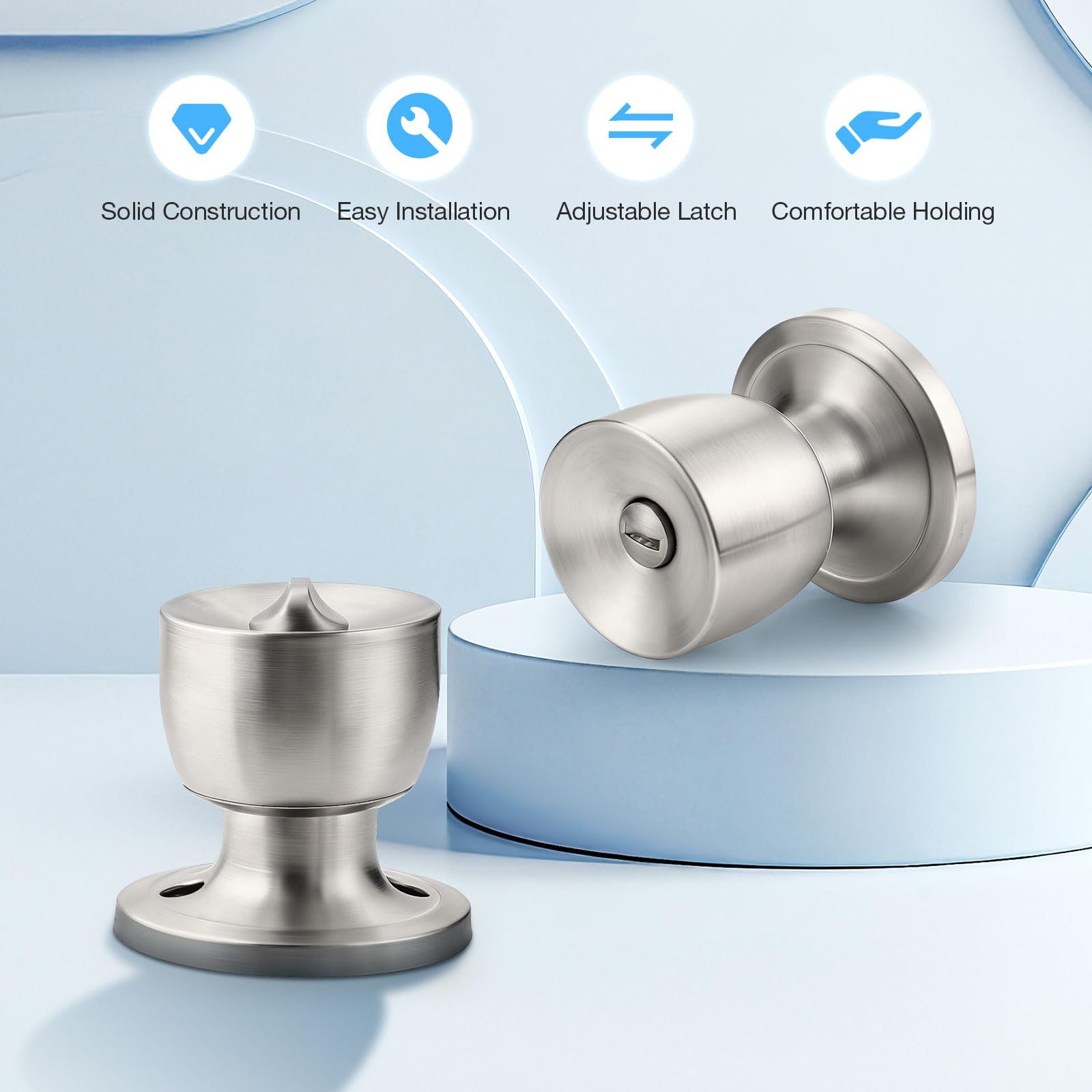 Brushed Nickel Door Knobs - 5 Pack Tulip Privacy Knobs -3