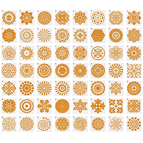PTCOME 56pcs Pochoir Mandala pour Peinture Pochoirs Réutilisables Pochoir Scrapbooking de Peinture 9x9 cm pour la Peinture sur Bois et Murs de Pierre Sol Pierres Carrelage Cover