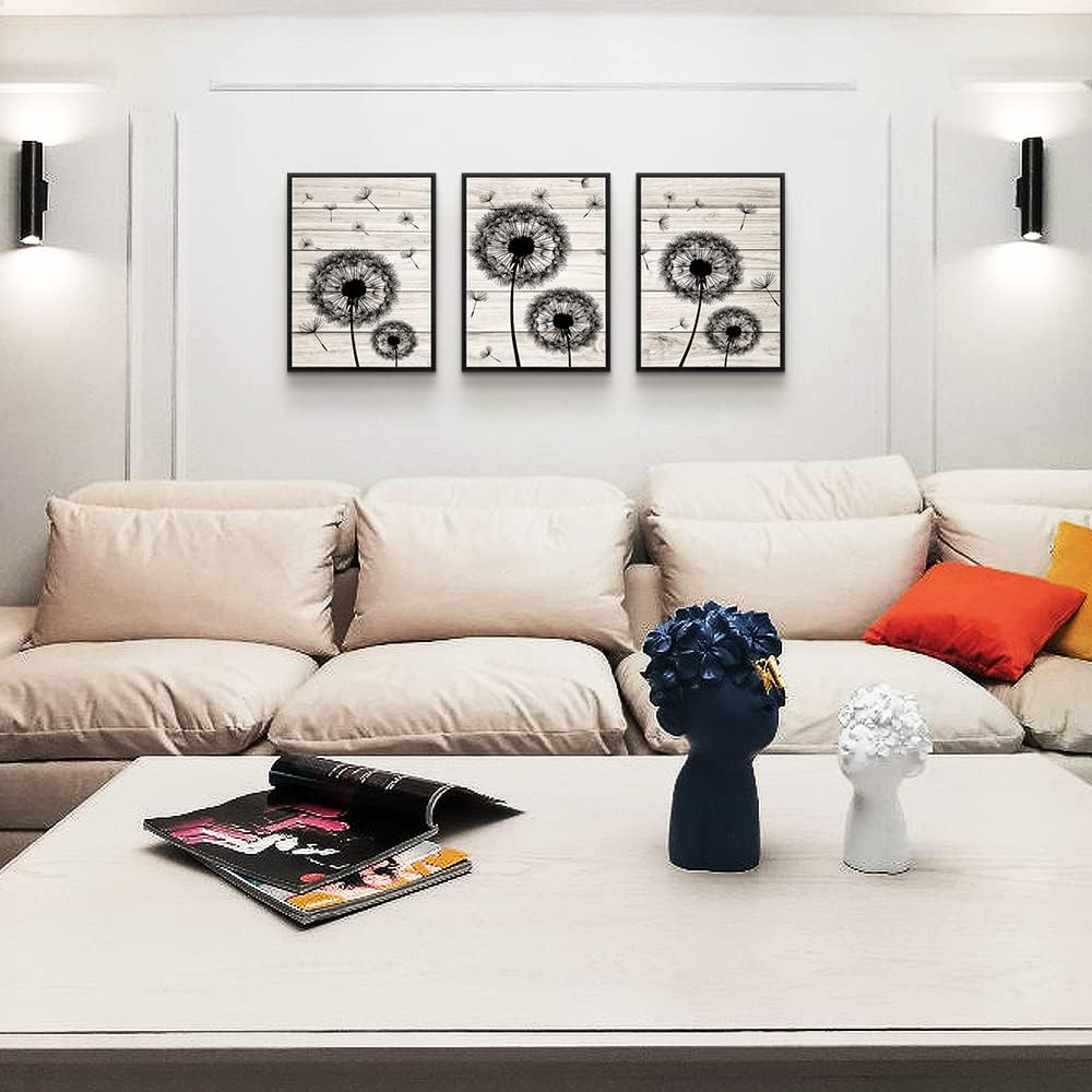 Framed Wall Art For Living Room Wall Decor For Bedroom Fashion Office Decor Abstract Wall Painting Black Dandelion Flowers Hang a Pictures Artwork Kitchen Home Decoration 3 Piece Black Wood Framed