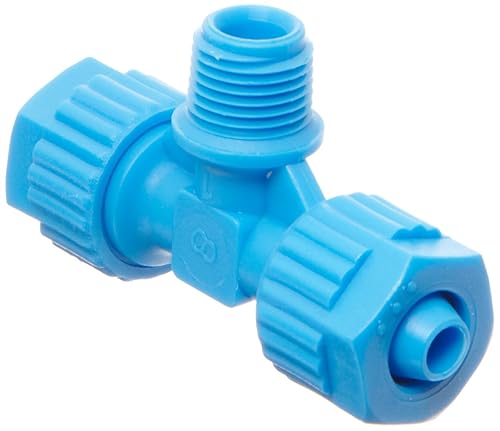 Tefen Tubo de compresión de polipropileno de fibra de vidrio, adaptador en T, azul, tubo de 0.315 in de diámetro exterior x 18 pulgadas BSPT macho x
