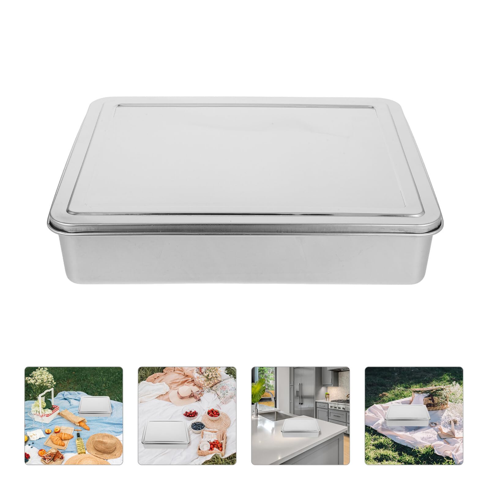 Housoutil Molde para Hornear Rectangular de Acero Inoxidable 33x28x6 Cm con Tapa, Bandeja para Lasaña y Tiramisú, Utensilio de Cocina Versátil para Repostería y Postres, Bandeja Resistente