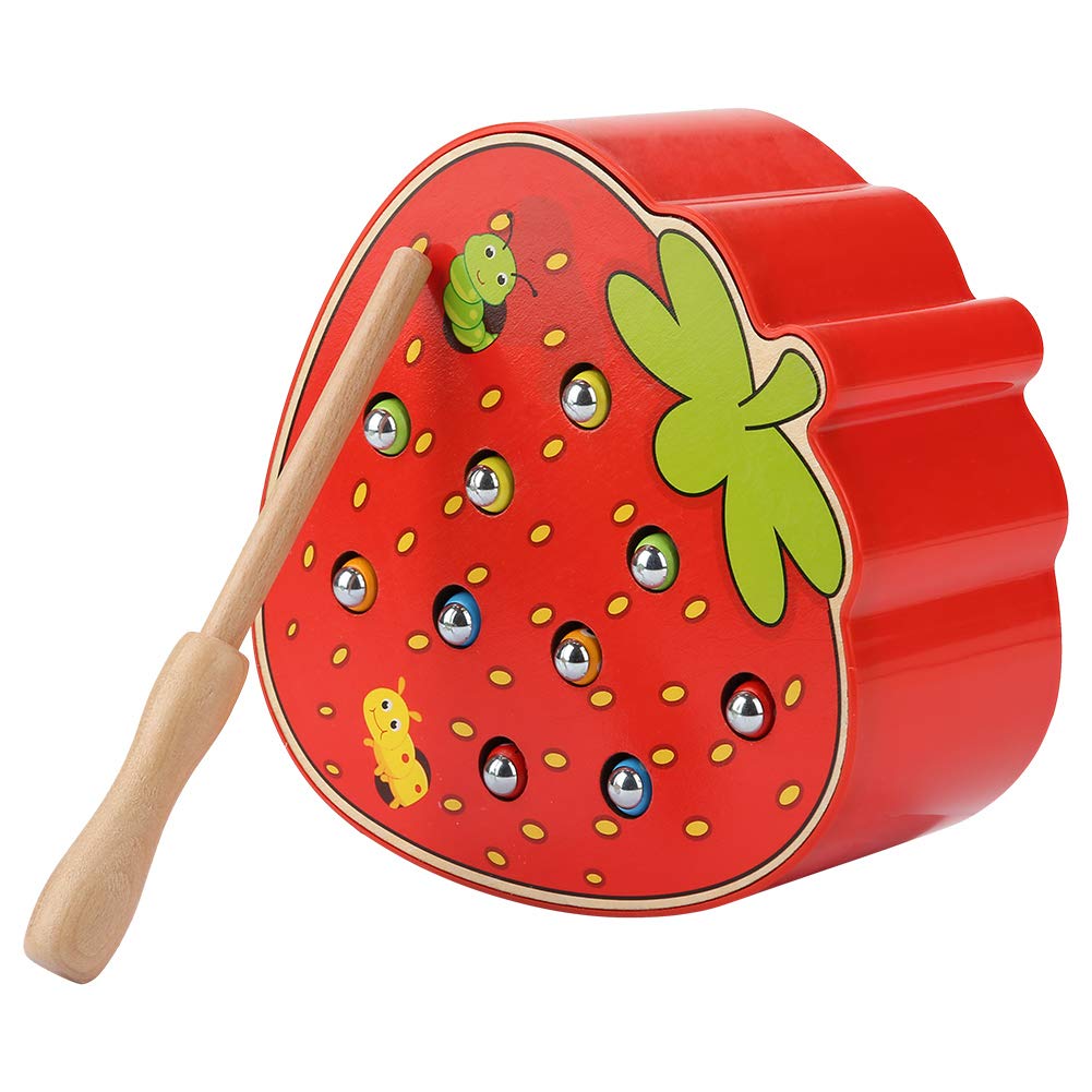 Baby Fang Spiele, Magnetische Desktop Obst Form Würmer Falle Spiel Intellektuelles Lernen Spielset Interaktives Brettspiel Spielzeug für Kleinkinder Kinder Geburtstag (Erdbeere)