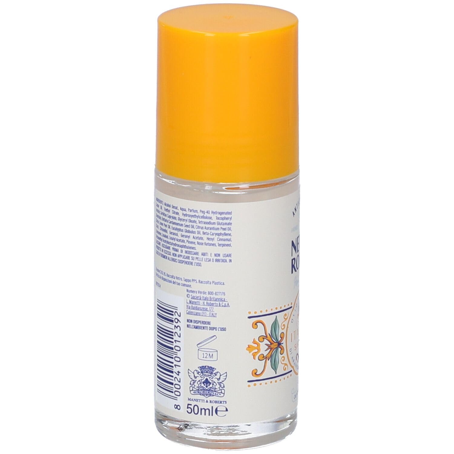 12x Neutro Roberts Deodorant Roll-on Siracusa, 50 ml, ohne Aluminiumsalze, mit ätherischem Orangenöl, 48h Schutz,+ Italy Shop Service Kostenloser Schlüsselanhänger
