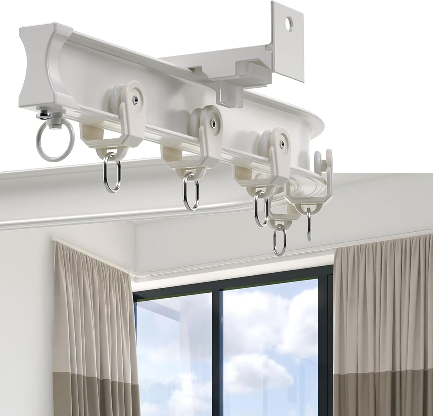 8FT Flexible Bendable Curtain Track System - Heavy Duty Room Divider Rail in Champagne Gold Finish, Ideal for Curved Designs & 1M/3.2FT Spaces, Ceiling/Walls Use