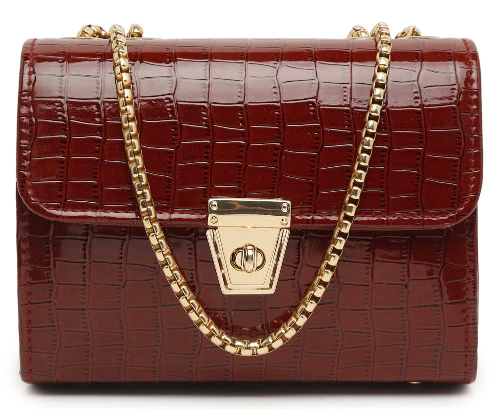 Fargo Leatherette Side Sling Bags For Womens Ladies (Croco) (Maroon_FGO-354) (B09Q1GYYVY) Amazon Price History, Amazon Price Tracker