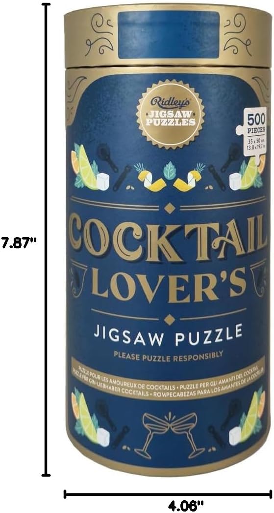 Ridley's: Cocktail Lovers 500-piece Jigsaw Puzzle - 25 Unique Cocktails with recipies- Beautiful Bar Décor - Sturdy Storage Tube Included – Activity Puzzle – Makes a Great Gift