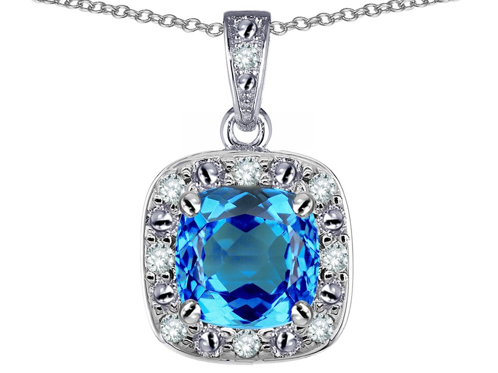 Star K Solid 14k White Gold Cushion Halo Pendant Necklace