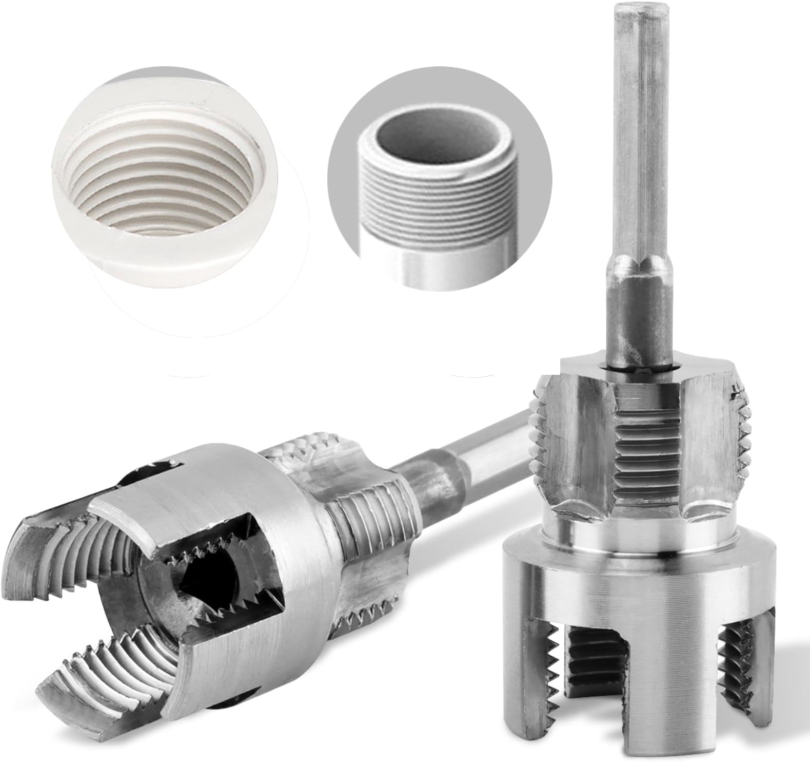 Pipe Threading Tool for Internal & External Threads, 2pcs Dual End 1/2" NPT & 3/4" NPT Die, Pipe Sizes Rethreading Tool Works with Power Drills for Fast Plumbing DIY Projects(SIZE:1/2"+3/4")