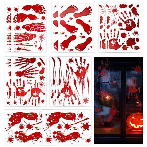 Kulannder 12 Sheets Bloody Wall Sticker, Horror PVC Stickers Halloween Bloody Handprints Footprints Clings Bloodstains Window Decals for Halloween Vampire Zombie Decorations