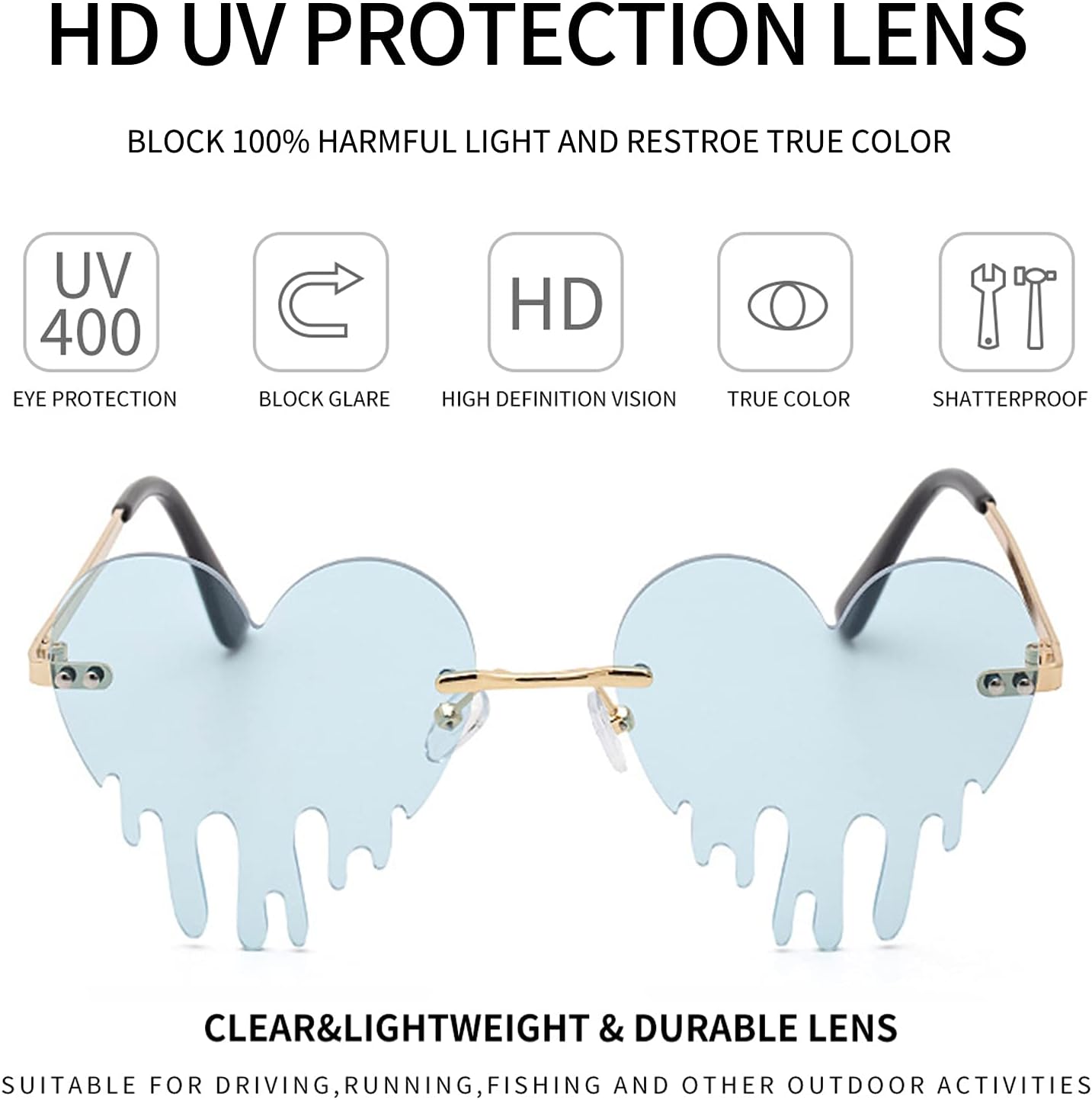 BOJOD Dripping Heart Shaped Sunglasses for Women Heart Glasses Trendy Sunglasses for Party - Image 3