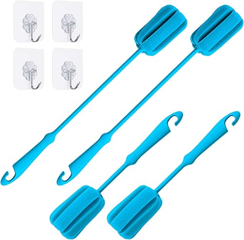 Miniatura 1 de Cepillo de limpieza de botellas de esponja suave azul azul con mango de plástico, cepillo de lavado de vasos, limpiador de ollas (2 tamaños 10 pies