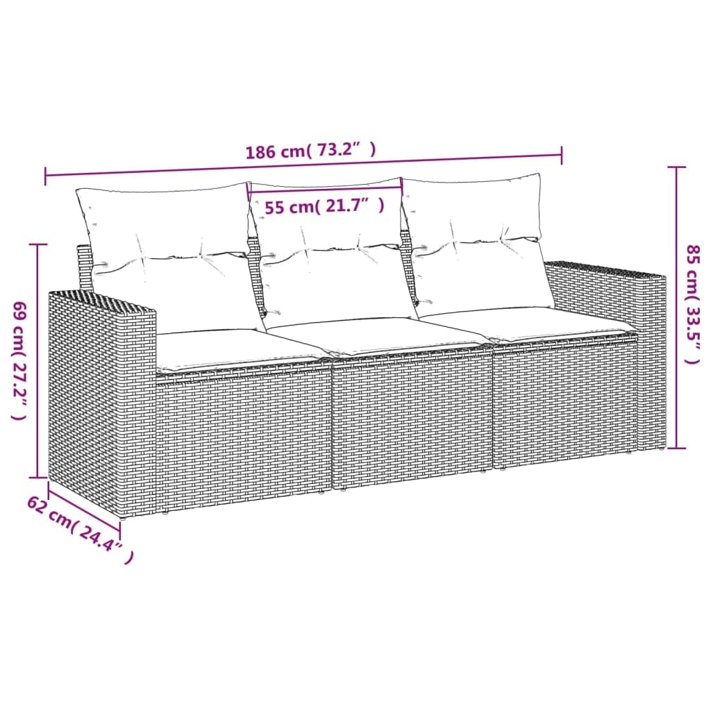 Set di 3 divani da giardino in polyrattan beige, con cuscino, vano portaoggetti e borsa impermeabile, resistente ai raggi UV, per balcone e terrazza, portata 110 kg