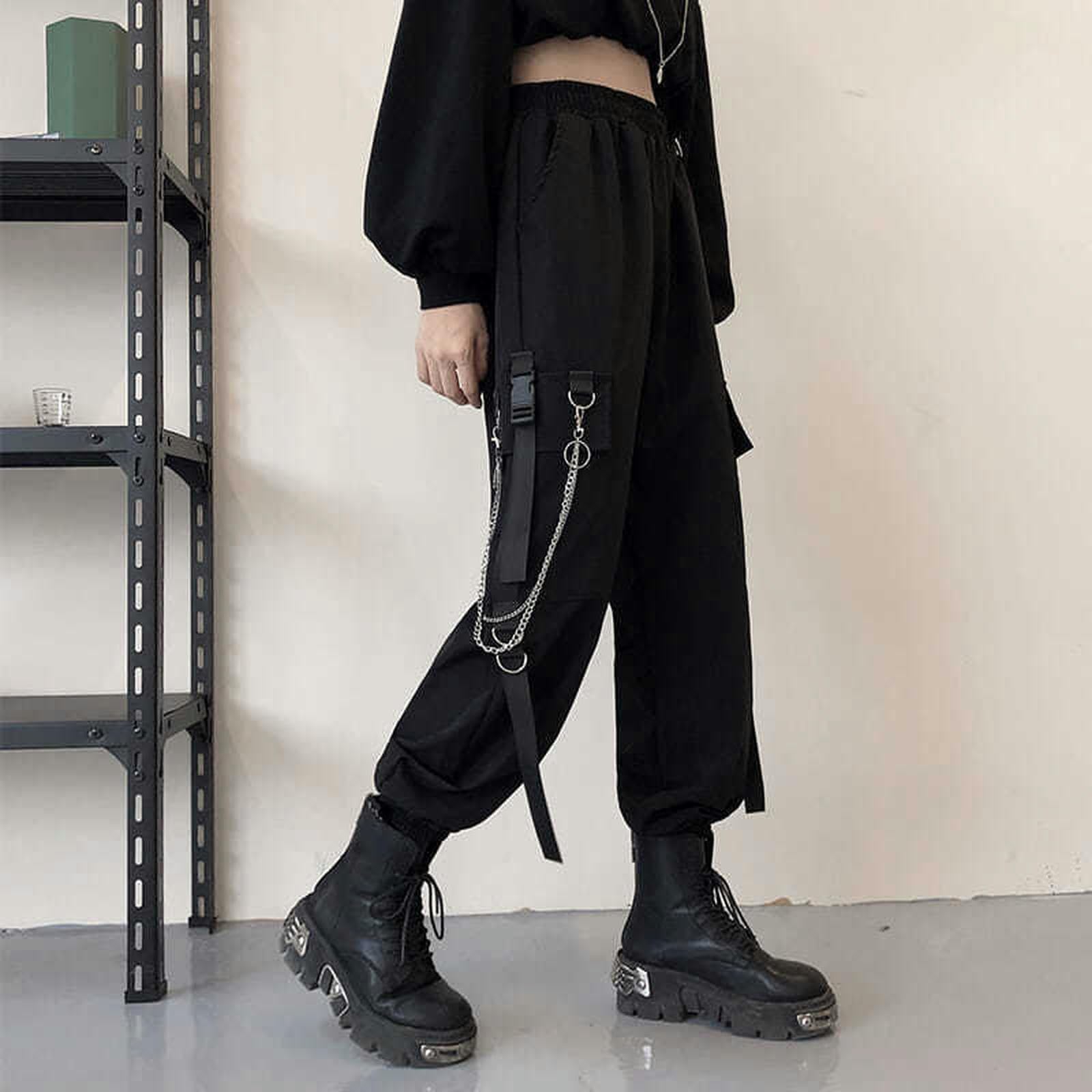 Salopette Nera da Donna, Ampia Tasca, Pantaloni Casual Harem da Studente di Strada-Verde Militare-M