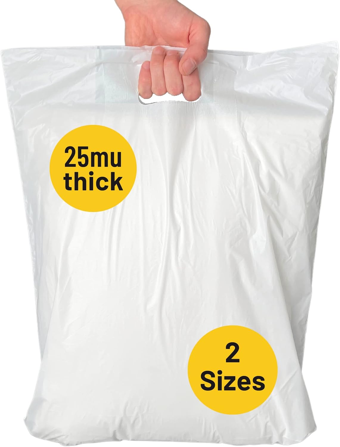 White Patch Handle Plastic Carrier Bags 15 x 18 x 3" 100 Pack Heavy