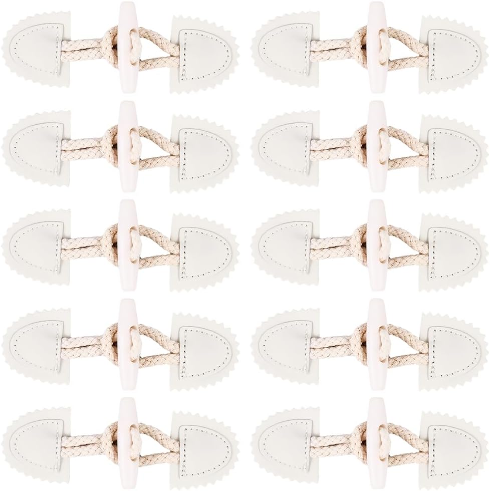 10 Sets Pu Leather Toggle Closure with Resin Horn White Sew on Toggles Closures Clasps Buttons Vintage Sewing Button Bulk for Sewing Making Jacket Sweater Coat Clothes Knitwear Accessories