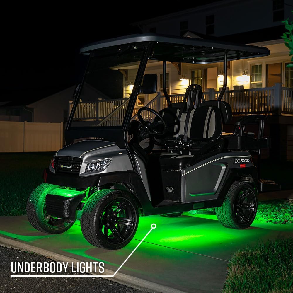LEDGlow 4pc Bluetooth Million Color LED 4-Seater Golf Cart Underglow Accent Neon Lighting Kit - Smartphone App Creates Any Color & More Features - Fits 12-Volt Powered Standard Wheelbase Models