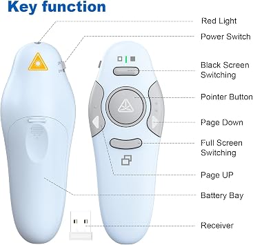QUI Presentation Clicker Wireless Presenter Remote, Blue, A