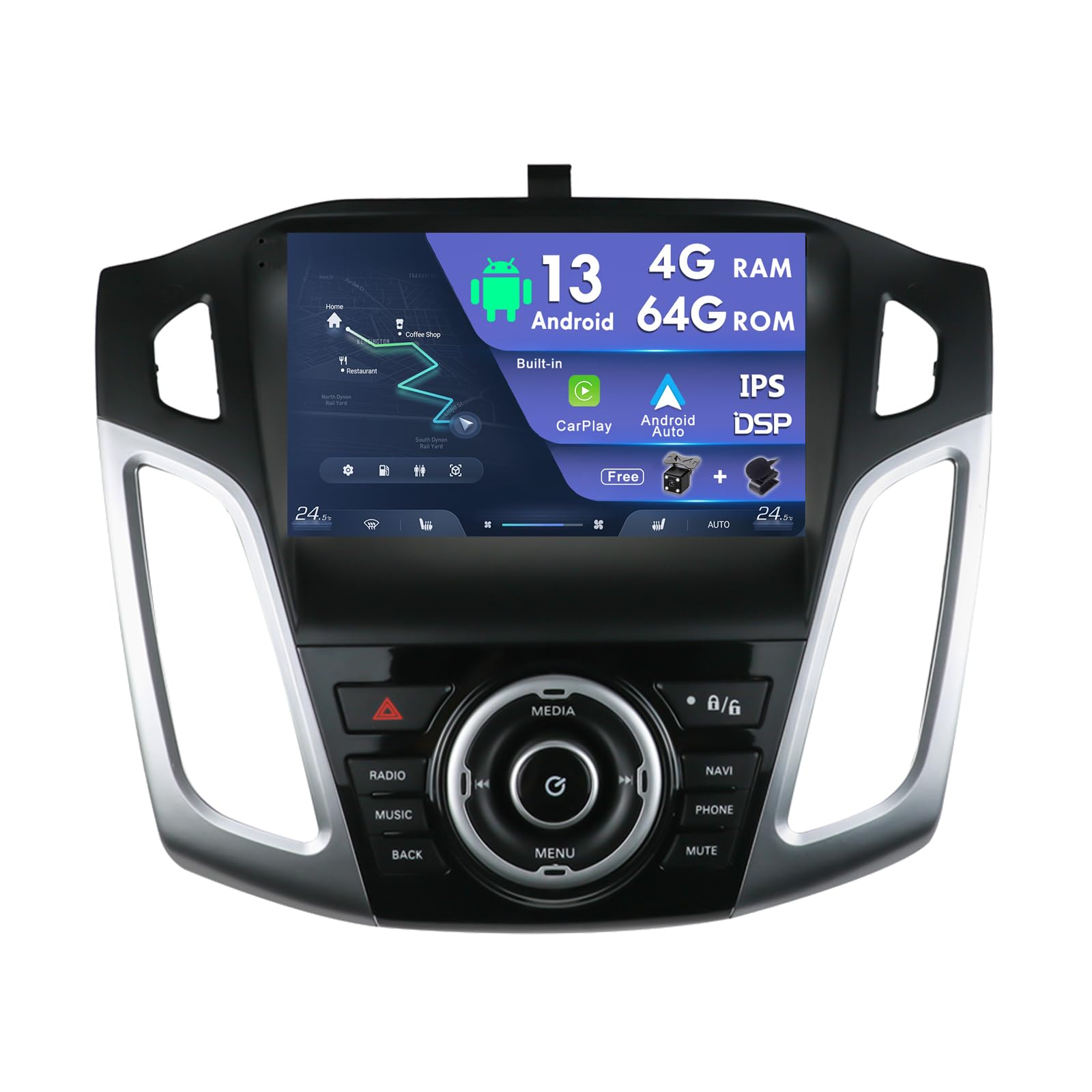MISONDA 4G+64G Double Din Car Stereo Radio Player Android 14 For Ford Focus 2012-2017 GPS Sat Nav Head Unit With Wireless Carplay DSP WIFI RDS BT5.0 USB AUX