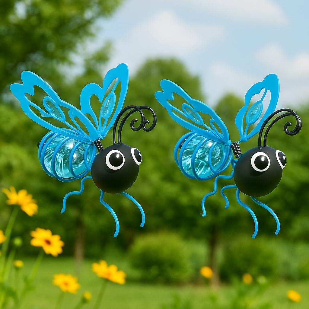 Solar Butterfly Lights Outdoor for Garden – Hanging Metal Insect Light with Hook, Waterproof Butterfly Decorations for Yard, Patio & Lawn, Holiday Gifts for Women & Kids (Sky Blue-2PC)